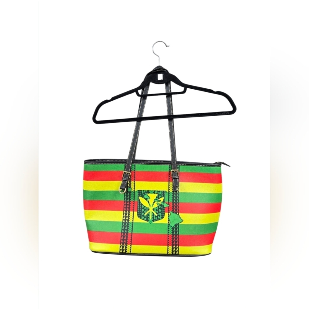 Red, Yellow, Green (Kanaka Maoli) Tote W/ Hawaiian Islands & Matching Wallet